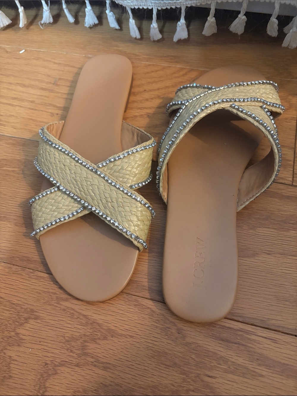 J. Crew Gold Braided Slide Sandals with Crystal Trim
